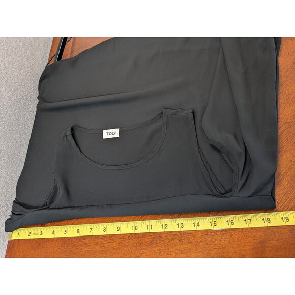 Tobi‎ Cold Shoulder Blouse Medium Black Sheer Mesh Draped Hi Low Office Workwear - Picture 6 of 8